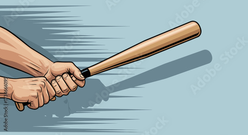 Illustration of baseball bat held by hands for sports equipment and game action vector graphic design