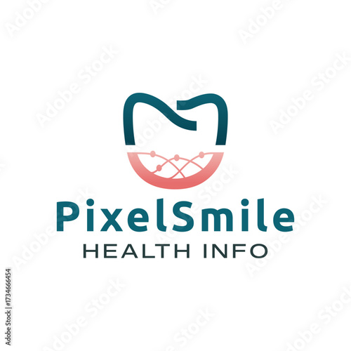 Modern logo design featuring a stylized tooth outline with digital network connections and bold typography, symbolizing dental health, technology, and innovation. Editable Vector File
