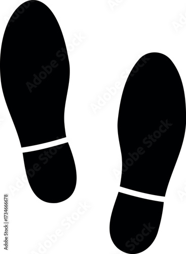 Vector two black shoe prints with white stripes on a transparent background in a simple design