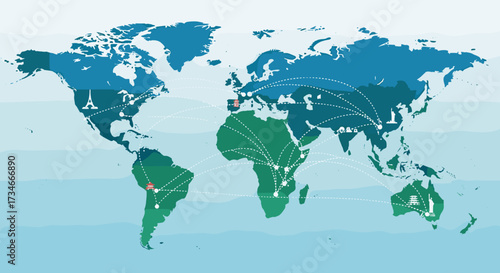 Global network world map international business connections worldwide travel destinations and landmarks vector