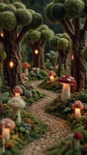 Wallpaper Mural Enchanted forest diorama with soft woolen trees and glowing mushroom lights Torontodigital.ca