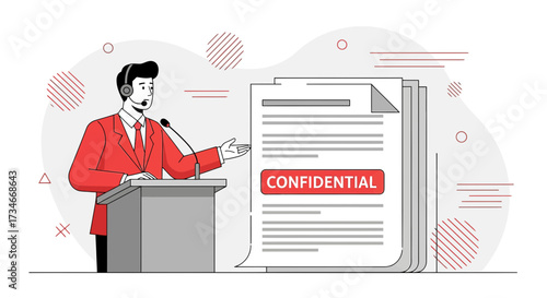 Illustrative representation of confidential information disclosure during a press conference