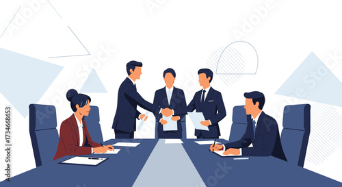 Illustrative depiction of corporate agreement and professional business negotiations in meeting