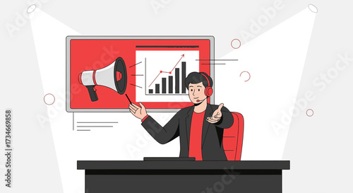 Online marketing presentation with data analysis and sales growth strategy expert