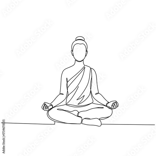 Meditating figure in simple line art on white background  