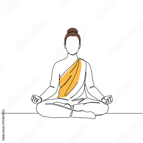Outline of a meditating figure with yellow robe in a peaceful pose  