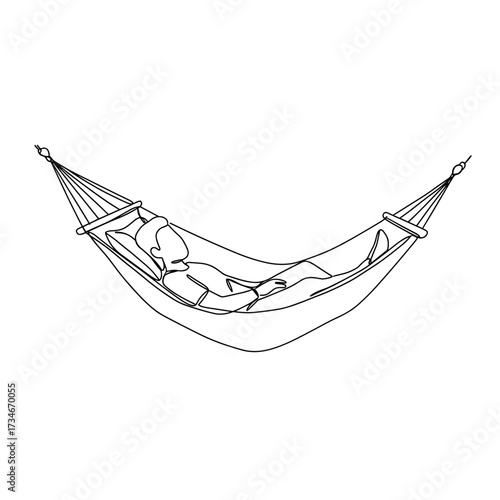 Person relaxing in a hammock in minimalist style, line art  