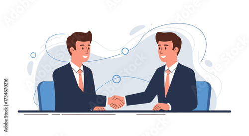 Professional Agreement Reached Two Businessmen Smiling and Shaking Hands Illustration
