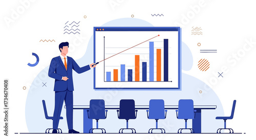 Professional business presentation of growth strategy with bar graph analysis for financial