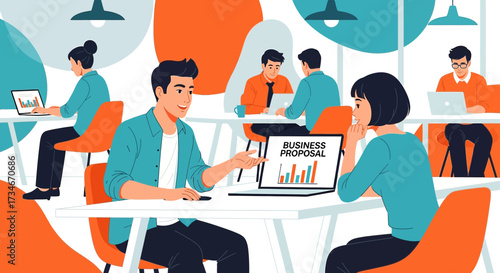 Professional meeting of young entrepreneurs discussing a business proposal in a workspace