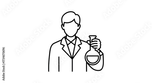Scientist holding beaker outline illustration