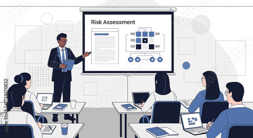 Professional risk assessment training presentation with diverse students attending session