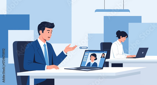 Professional team during a video conference call in the office communication online meeting