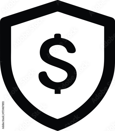 A shield with a dollar sign in the center, symbolizing financial security, protection, safe investment, insurance, and trusted money management.