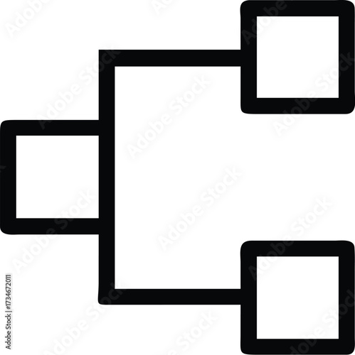 A simple flowchart with three connected boxes and arrows, representing a process, workflow, decision-making, and step-by-step planning.
