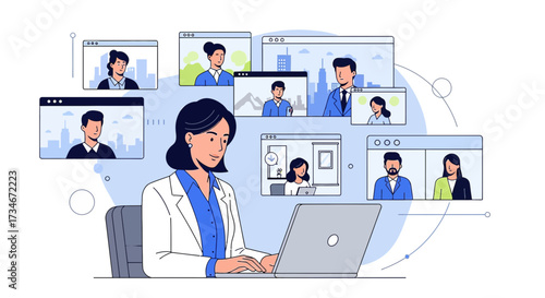 Woman attending a virtual meeting at home working remotely due to social distancing
