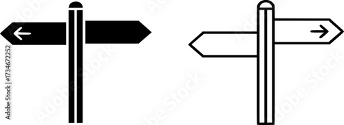 Road direction signpost icon outline and solid vector
