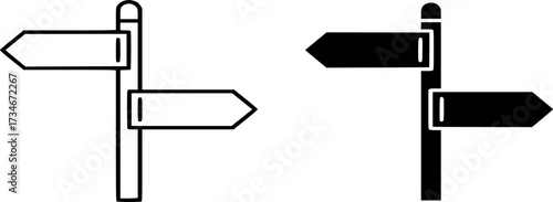 Road direction signpost icon outline and solid vector