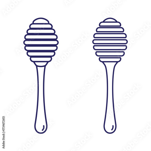 Minimalist outline vector illustration of two honey dippers on white background