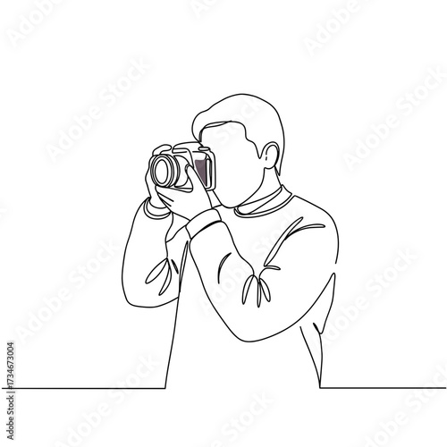 Man taking a photo with camera in minimalist line art style  