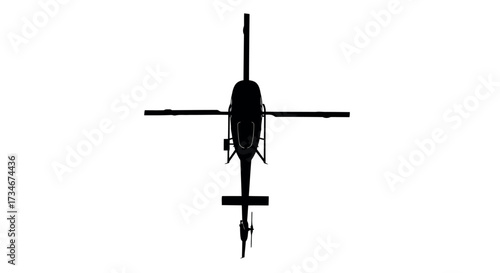 Silhouette of a helicopter viewed from directly above on a transparent background also white background white background aircraft aviation