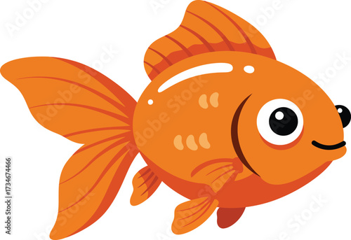 Cute cartoon orange goldfish swimming happily illustration for kids ocean aquarium pet sea life flat design vector illustration white background