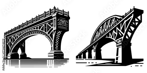 Two detailed black and white illustrations of bridges.
