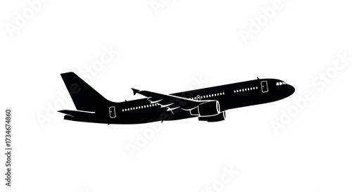 Transparent background also white background Black Silhouette of a Commercial Airplane in Flight on a White Background aircraft