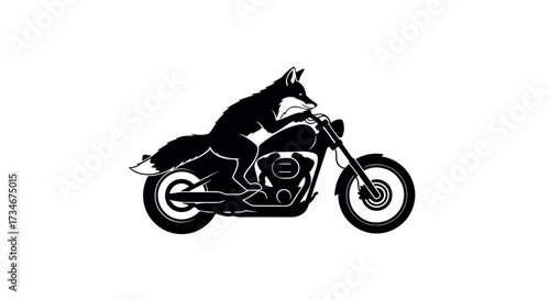 Transparent background also white background Black Silhouette of a Fox Riding a Motorcycle on White Background animal motorbike