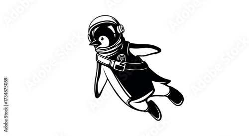 Transparent background also white background Black Silhouette of a Penguin Astronaut Floating in Space on a White Background cosmos galaxy