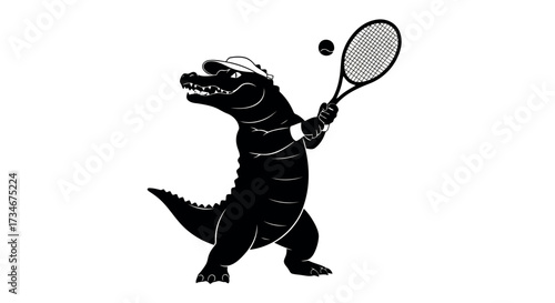 Transparent background also white background Black Silhouette of an Alligator Playing Tennis on a White Background sport animal