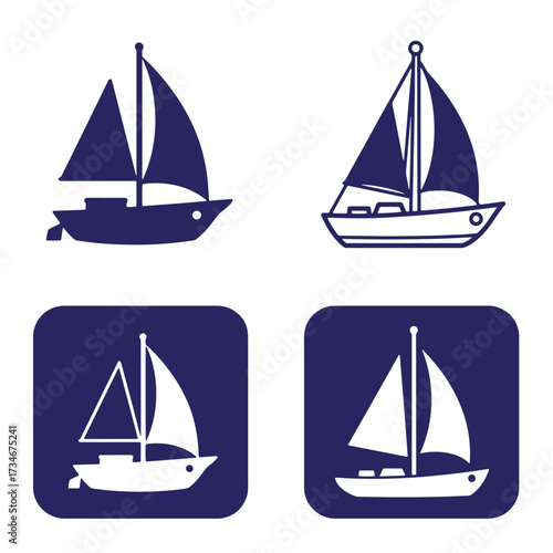 Simple vector illustrations of sailboats in various styles for nautical related designs
