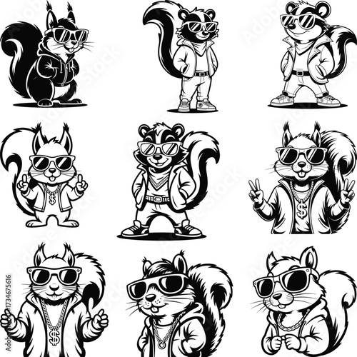 Hip Hop Squirrel Svg Bundle, Hip-Hop Squirrel Clipart, Squirrel Vector