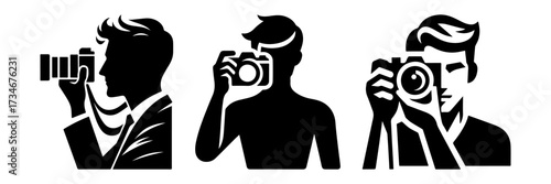 Photographers capturing moments with cameras artistic silhouettes.