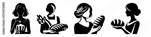 Elegant Women Silhouettes with Bread Loaves and Popcorn.