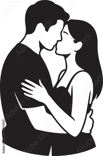 Romantic couple embracing tenderly silhouetted loving hug kiss passionate relationship moment