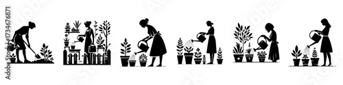 Gardening Silhouette: Cultivating Plants and Nurturing Natures Beauty.