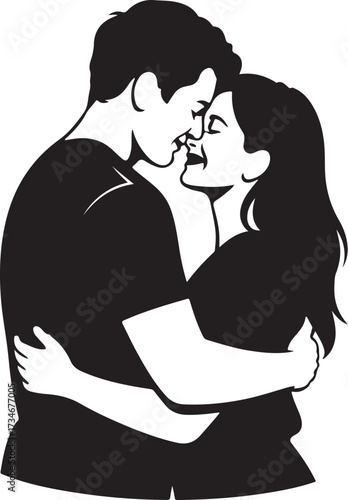 Loving couple embracing silhouetted man and woman sharing intimate moment together