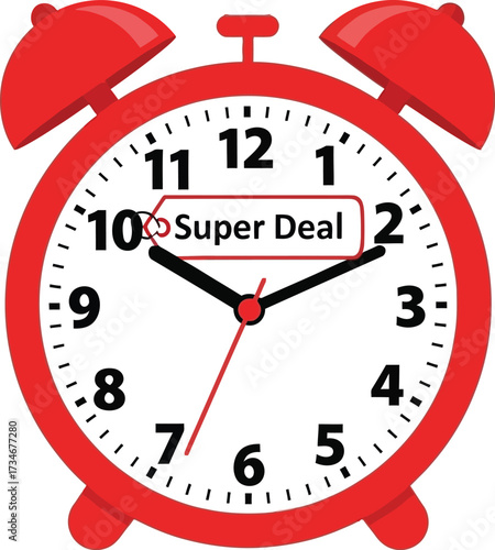 Retro alarm clock with 'Super Deal' tag on face, signifying urgency and limited-time offer