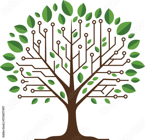 Digital tree of life concept symbolizing technological growth and innovation flat design vector illustration white background
