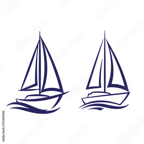 Two elegant sailboats illustration in a simple and minimalist vector design on white background