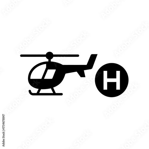 Helicopter icon illustration with the helipad 'H' symbol for aviation transport services and emergency rescue.
