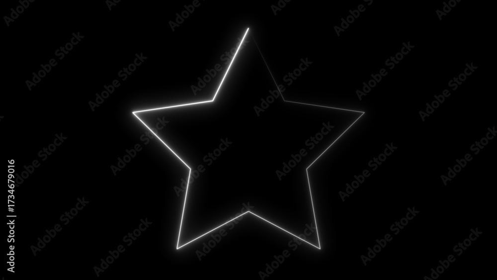 Fototapeta premium Glowing Neon Star Outline on Black Background, Bright White Light Star Shape