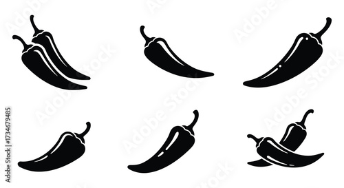 Simple black silhouettes of chili peppers on a white background