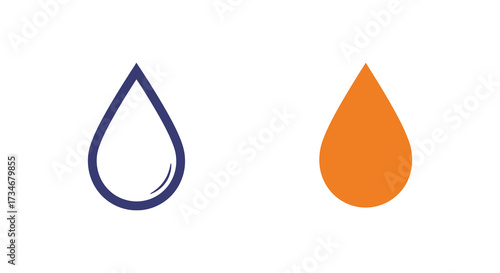 Two simple droplet shapes one blue and one orange are displayed
