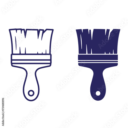 Two minimalist paint brush icons rendered in a solid dark blue color on a white background