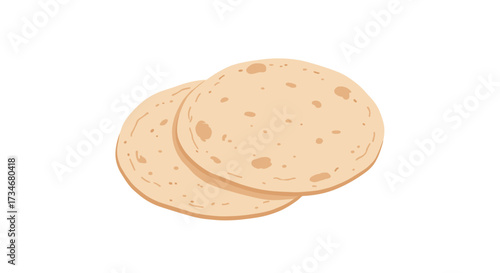 Two round slices of light brown flatbread or tortilla stacked on a white background.
