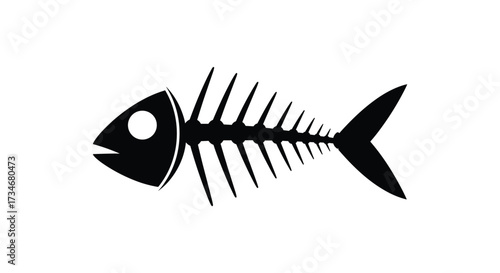 A simple black silhouette of a fish skeleton shown from the side.