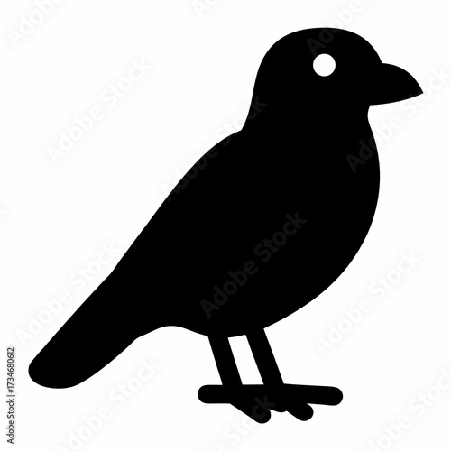 Simple black silhouette of a bird standing on the ground illustration