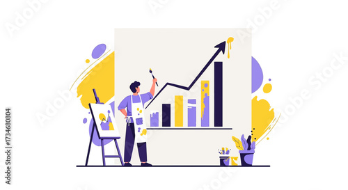Creative business growth strategy represented by an artist painting a rising graph